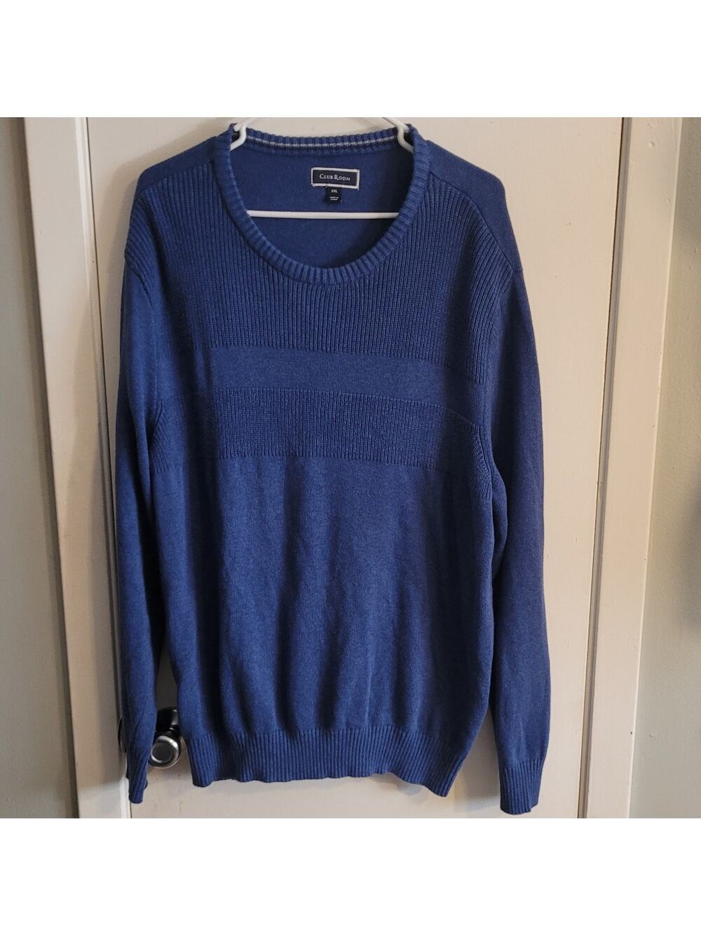 Club Room Mens XXL Blue Cotton Crewneck Sweater Preppy Knit Pullover Casual